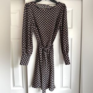 Ann Taylor Loft Navy and Pink Print Tie Waist Dress | Color: Blue/Pink Size: S